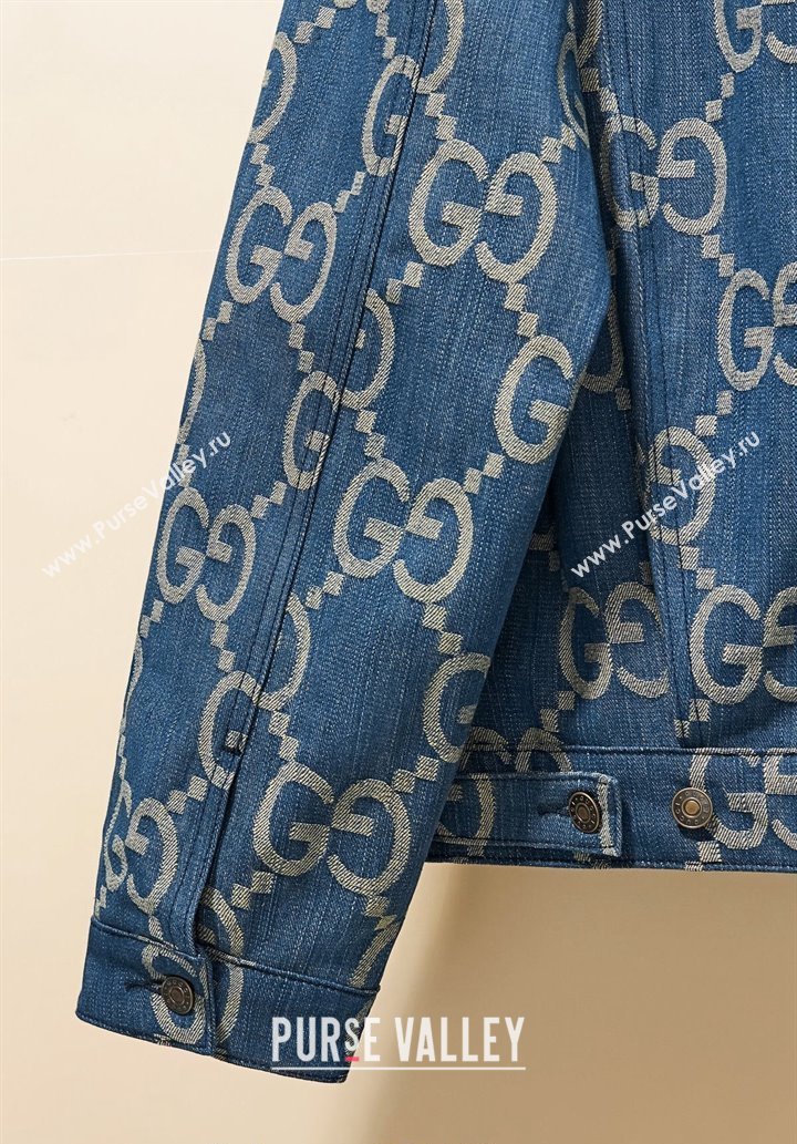 Gucci Maxi GG Blue Denim Jacket 2024 1025 (QI-241025039)