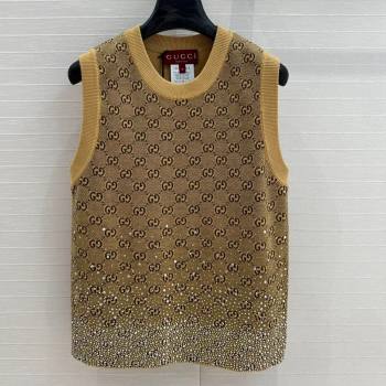 Gucci GG Knit Vest with Strass Yellow 2024 1202 (QI-241202066)