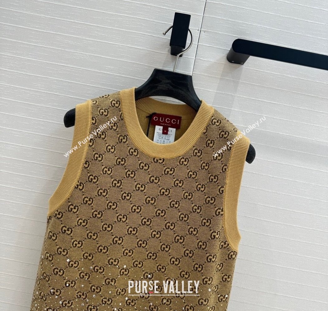 Gucci GG Knit Vest with Strass Yellow 2024 1202 (QI-241202066)