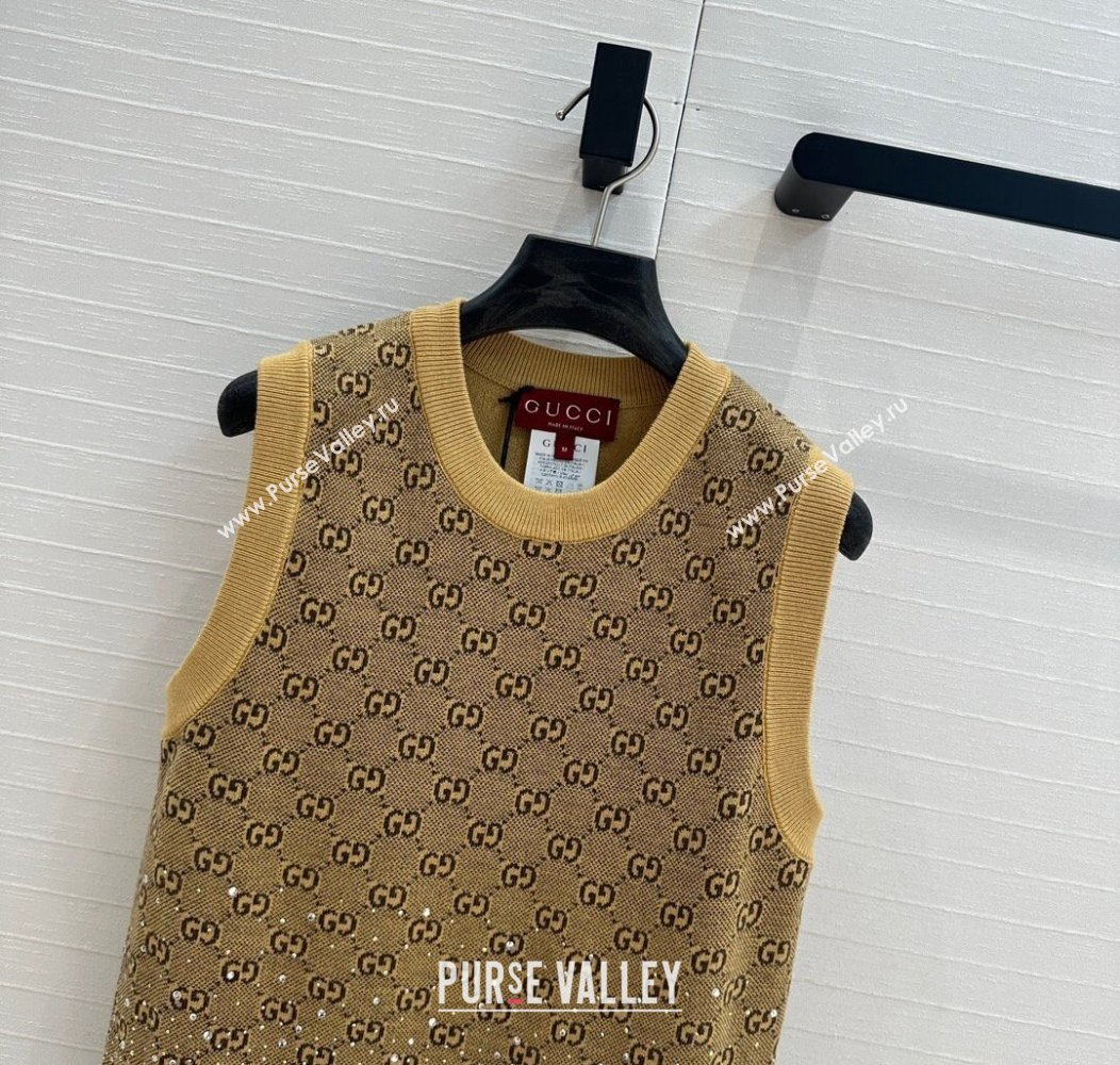 Gucci GG Knit Vest with Strass Yellow 2024 1202 (QI-241202066)