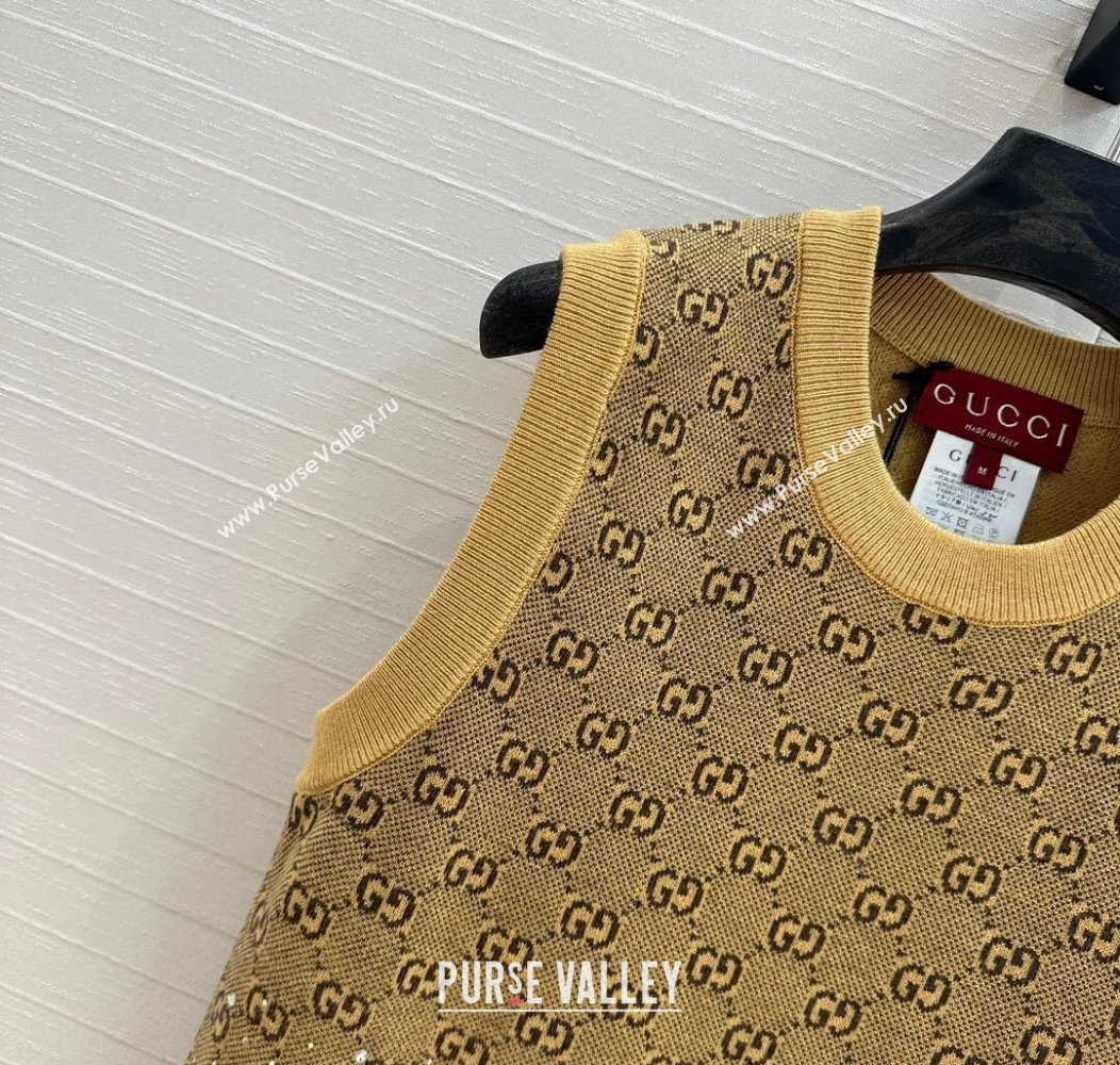 Gucci GG Knit Vest with Strass Yellow 2024 1202 (QI-241202066)