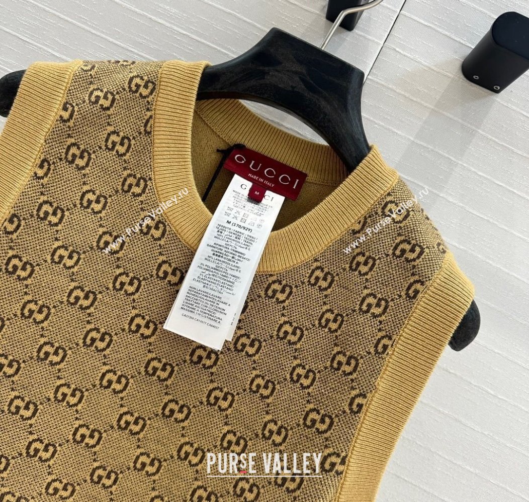Gucci GG Knit Vest with Strass Yellow 2024 1202 (QI-241202066)