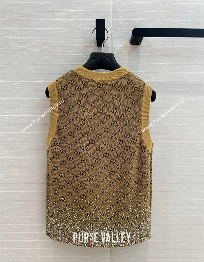 Gucci GG Knit Vest with Strass Yellow 2024 1202 (QI-241202066)