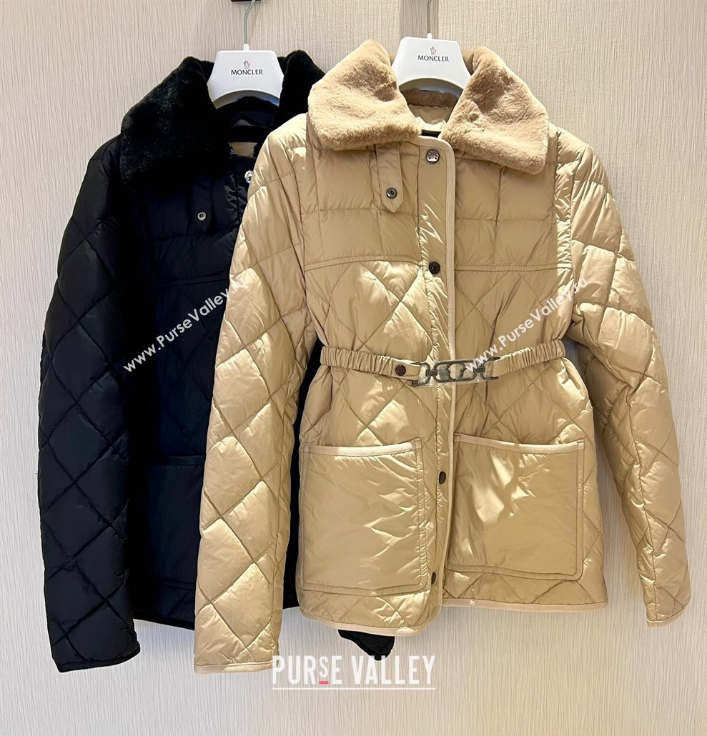 Moncler Quilted Down Jacket with Belt Beige 2024 1203 (QI-241203055)