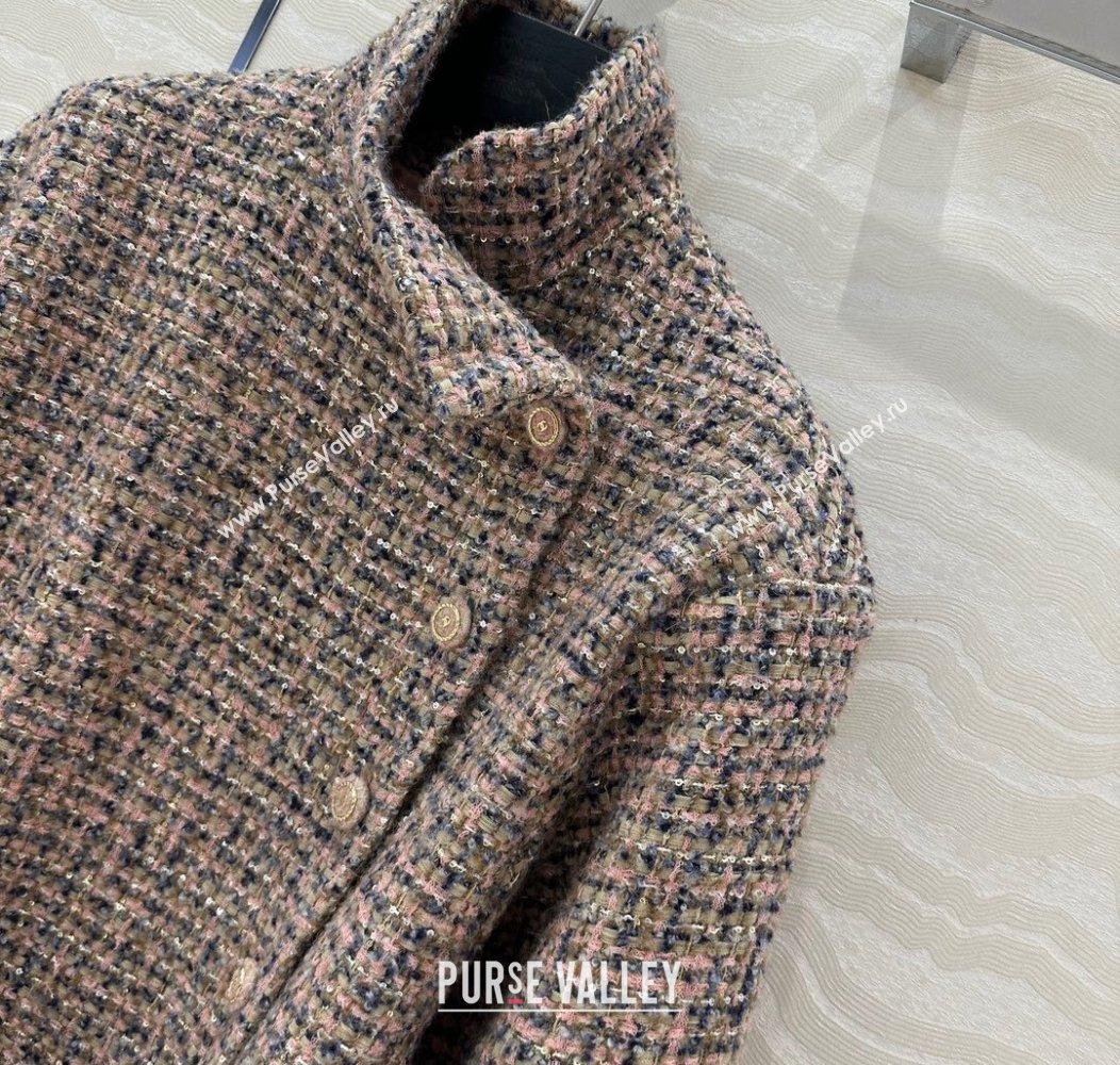 Chanel Tweed Coat Light Pink 2024 1203 (QI-241203021)