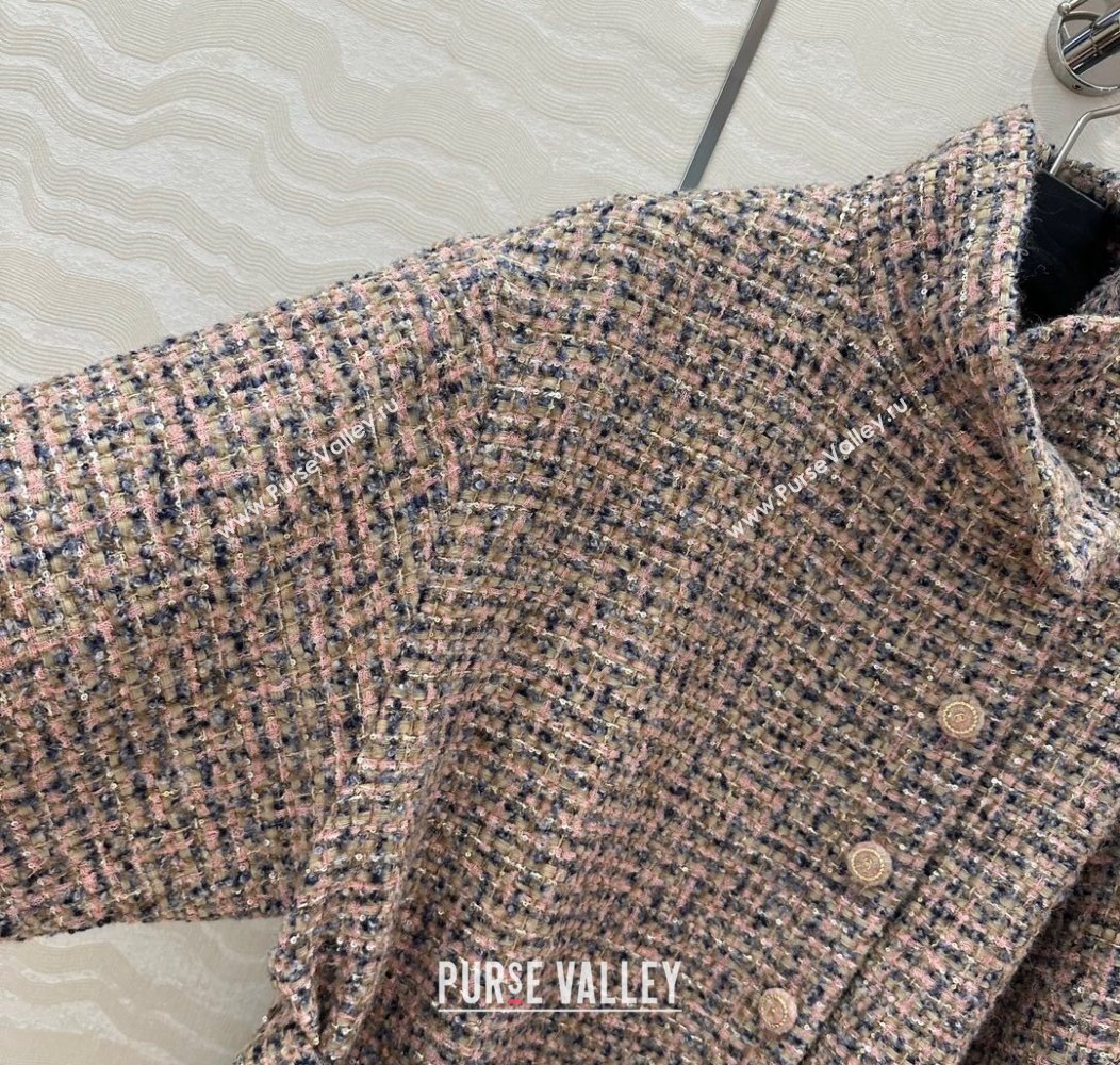 Chanel Tweed Coat Light Pink 2024 1203 (QI-241203021)