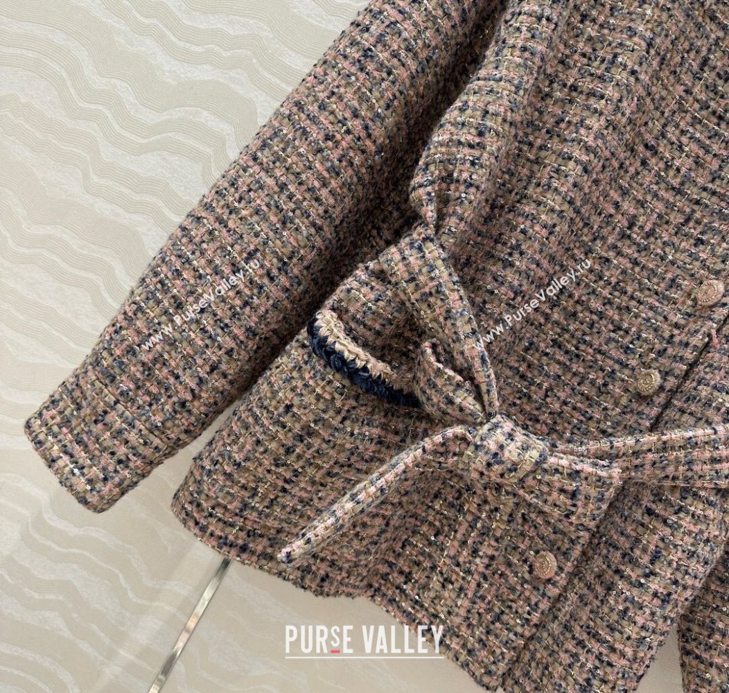 Chanel Tweed Coat Light Pink 2024 1203 (QI-241203021)