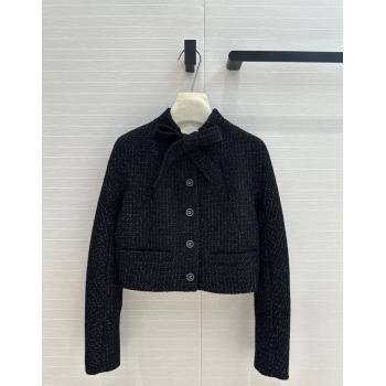 Chanel Black Tweed Jacket with Bow 2024 1203 (QI-241203018)