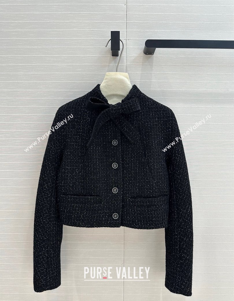 Chanel Black Tweed Jacket with Bow 2024 1203 (QI-241203018)