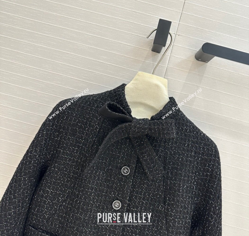 Chanel Black Tweed Jacket with Bow 2024 1203 (QI-241203018)