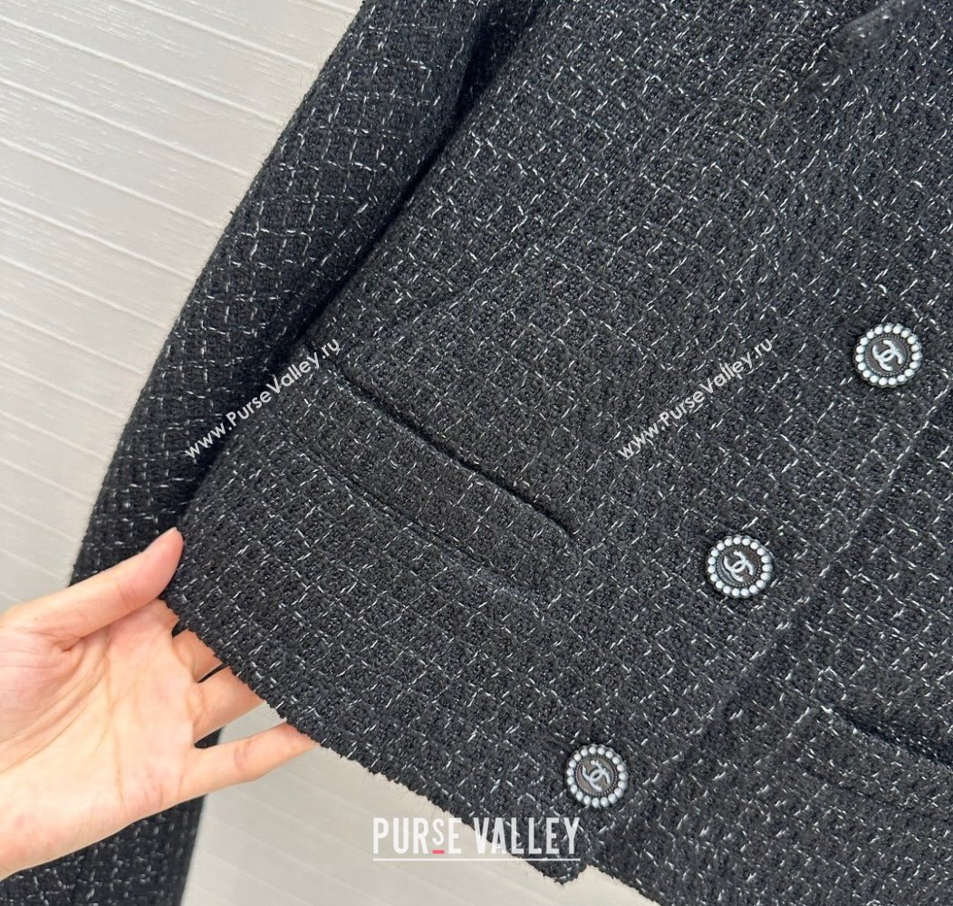 Chanel Black Tweed Jacket with Bow 2024 1203 (QI-241203018)