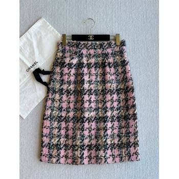 Chanel Tweed Skirt Pink/Multicolor 2024 1203 (QI-241203079)