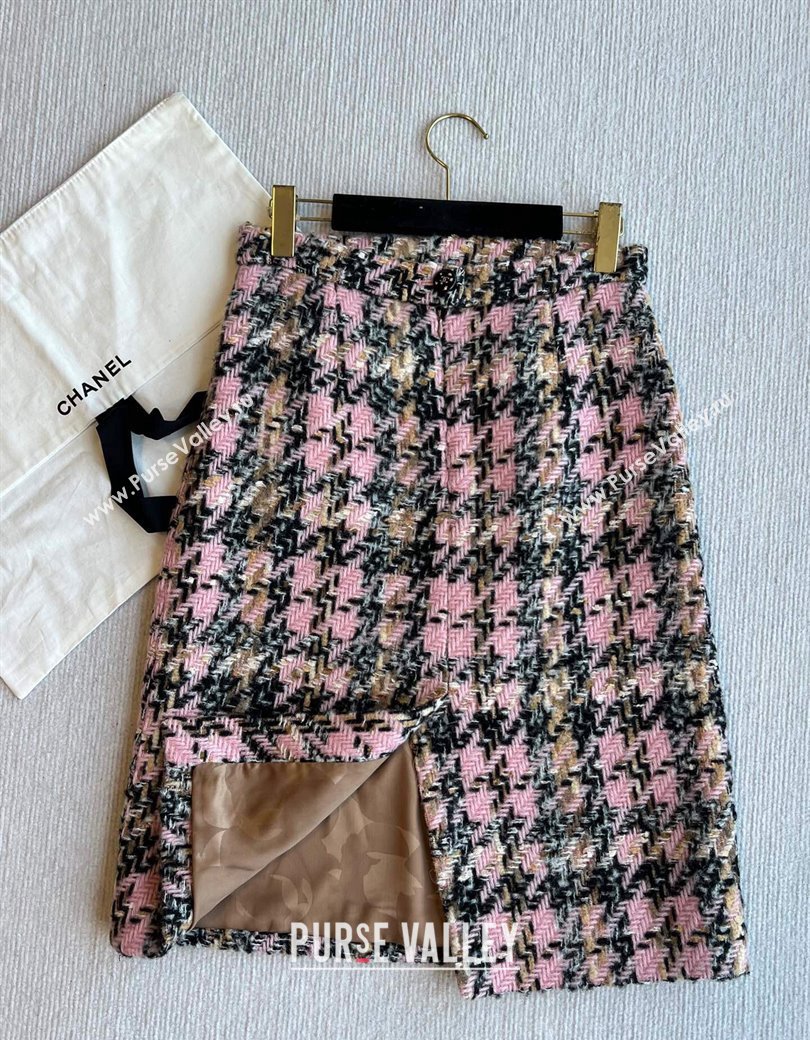 Chanel Tweed Skirt Pink/Multicolor 2024 1203 (QI-241203079)