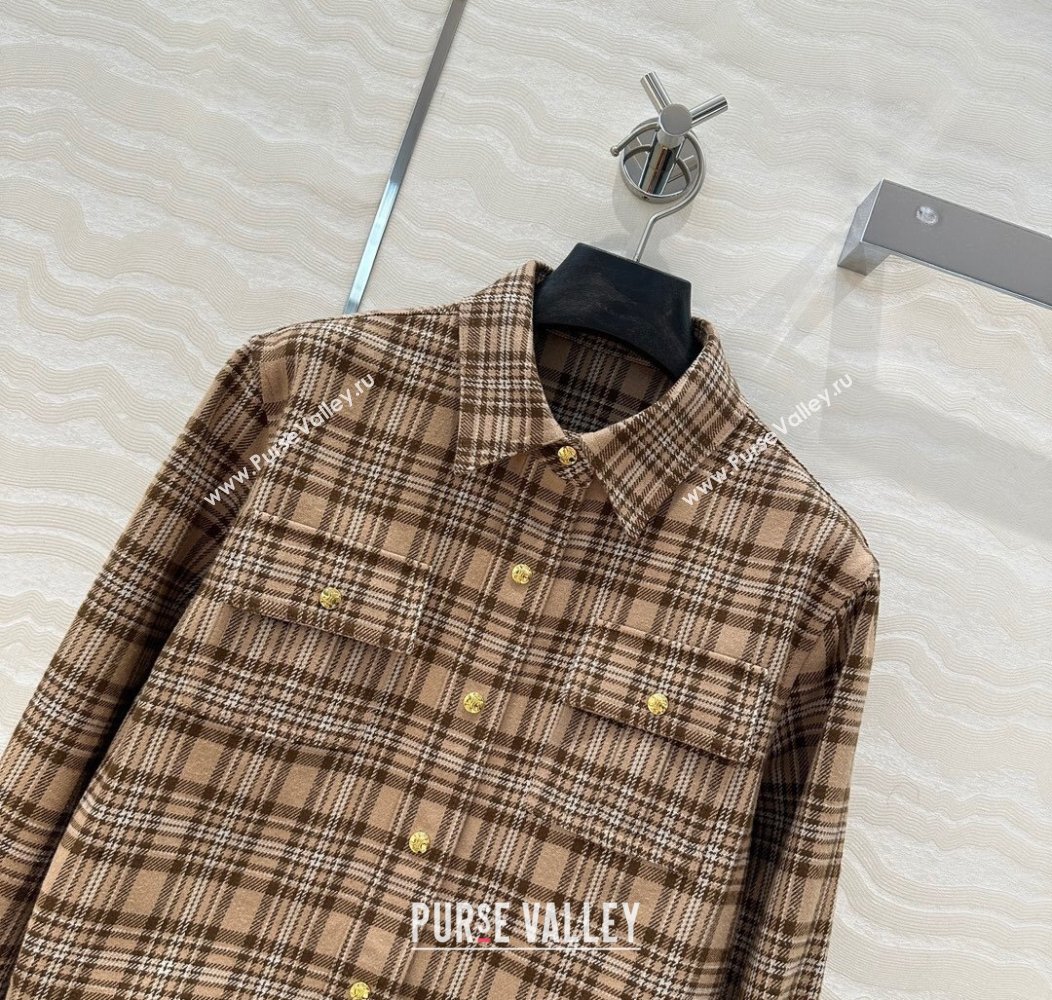 Celine Check Shirt Beige 2024 1203 (QI-241203071)