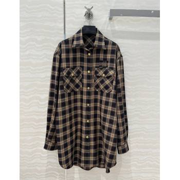 Miu Miu Check Long Shirt Black/Beige 2024 1203 (QI-241203085)