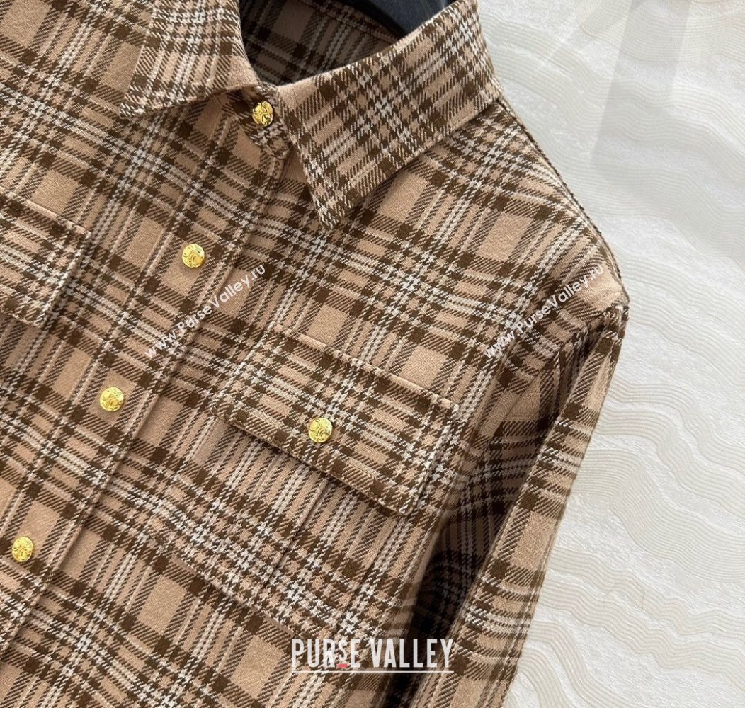 Celine Check Shirt Beige 2024 1203 (QI-241203071)