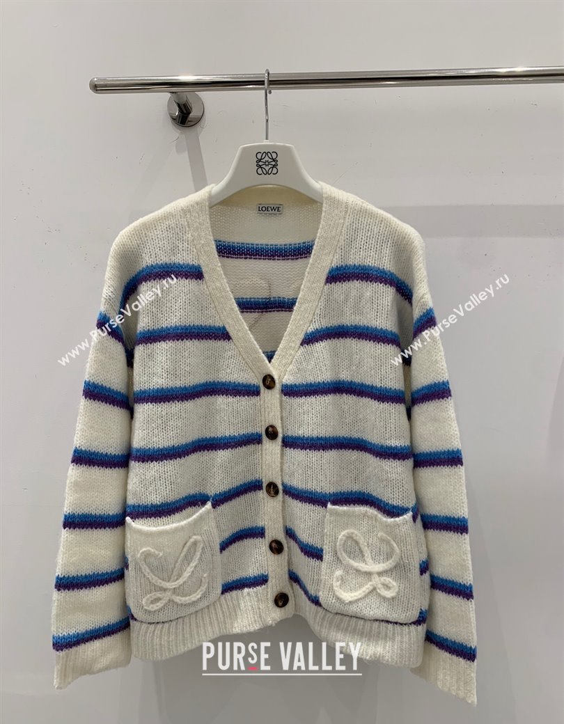 Loewe Straiped Cardigan White/Blue 2024 1203 (QI-241203089)