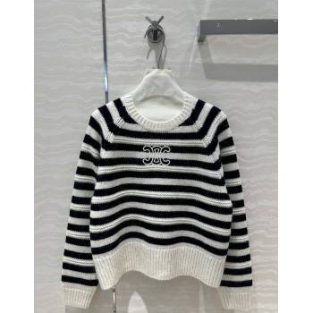 Celine Cashmere Striped Sweaters White/Black 2024 1202 (QI-241203072)