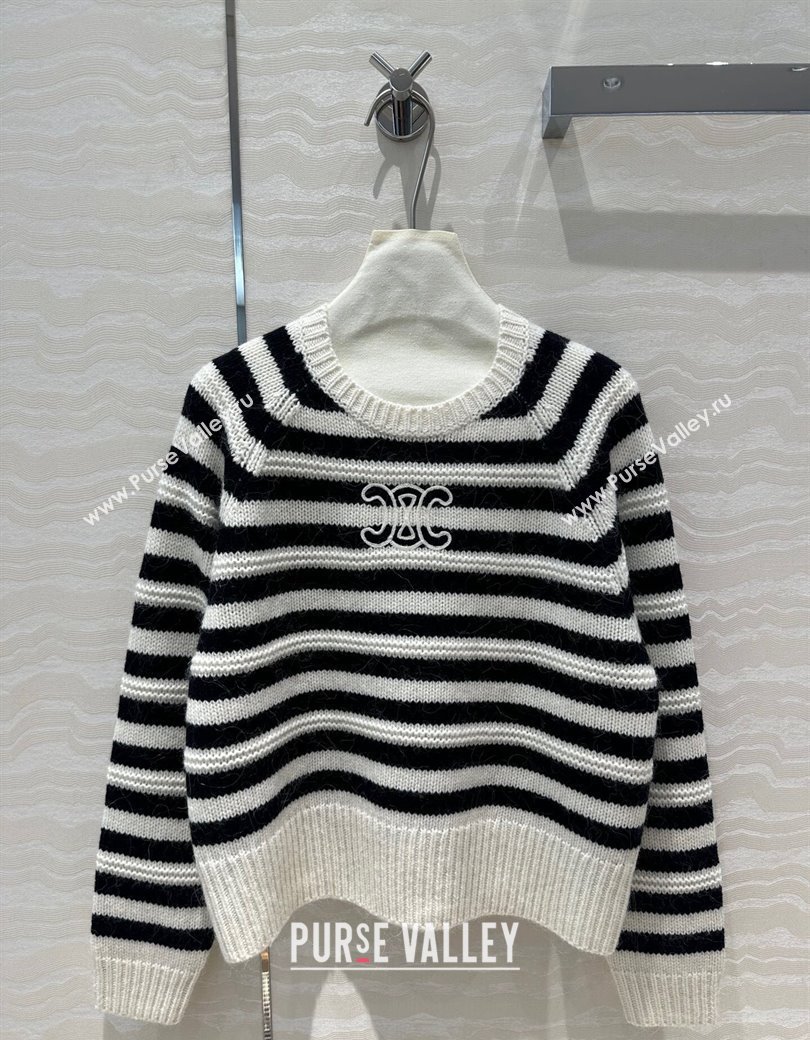 Celine Cashmere Striped Sweaters White/Black 2024 1202 (QI-241203072)