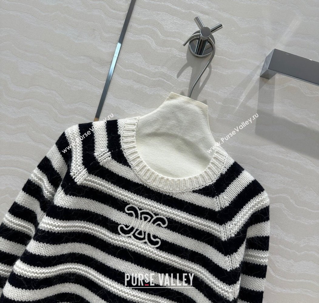 Celine Cashmere Striped Sweaters White/Black 2024 1202 (QI-241203072)