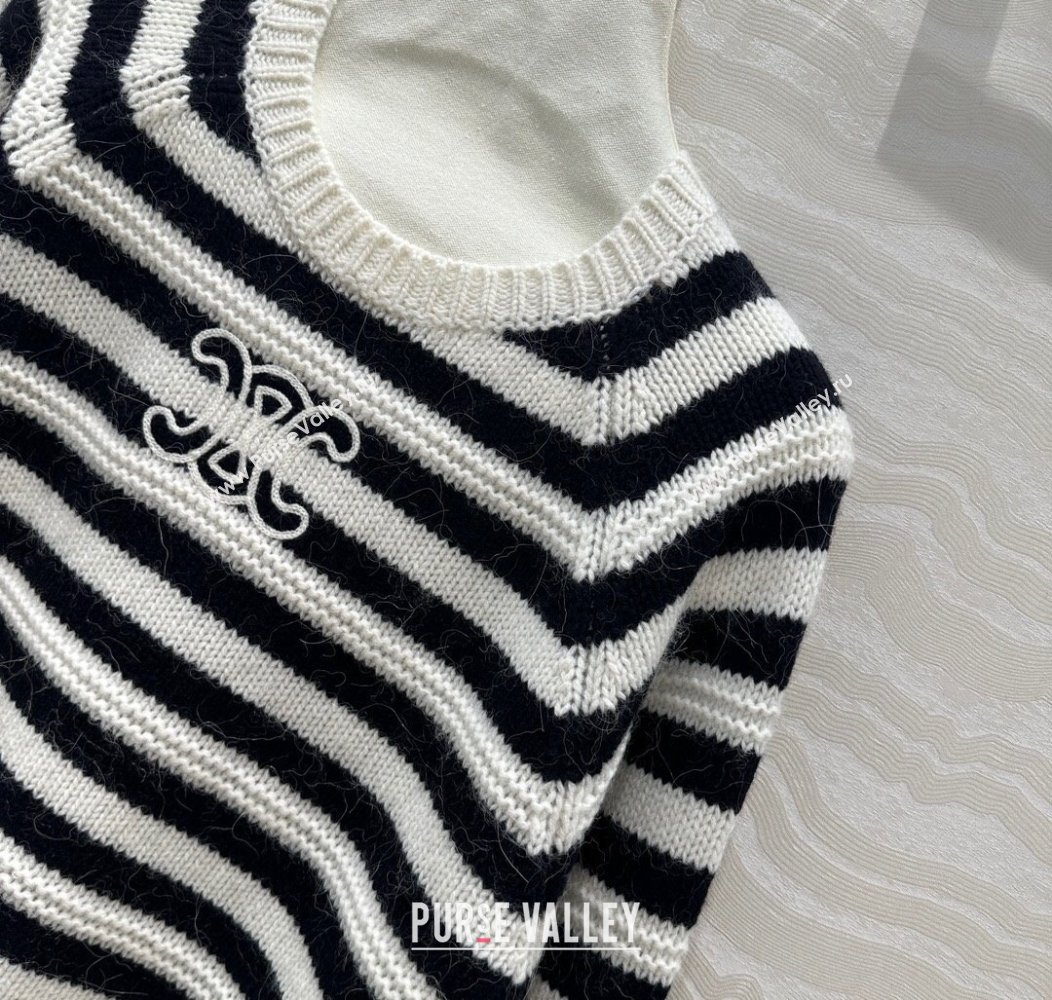 Celine Cashmere Striped Sweaters White/Black 2024 1202 (QI-241203072)