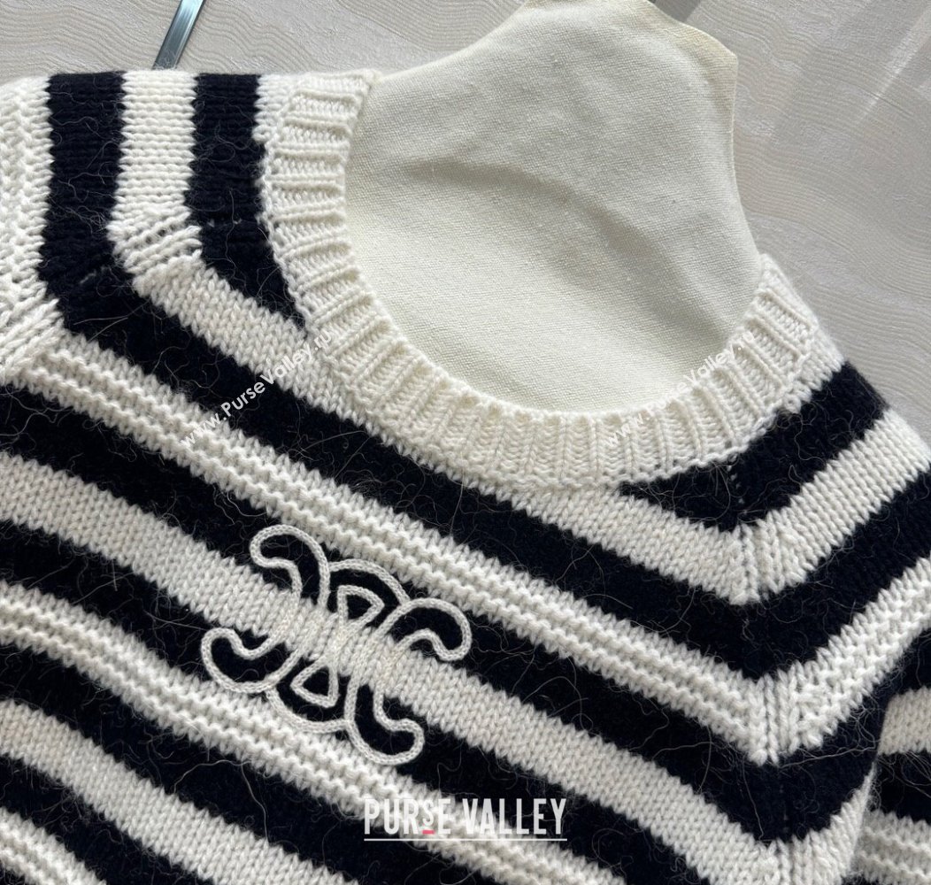 Celine Cashmere Striped Sweaters White/Black 2024 1202 (QI-241203072)