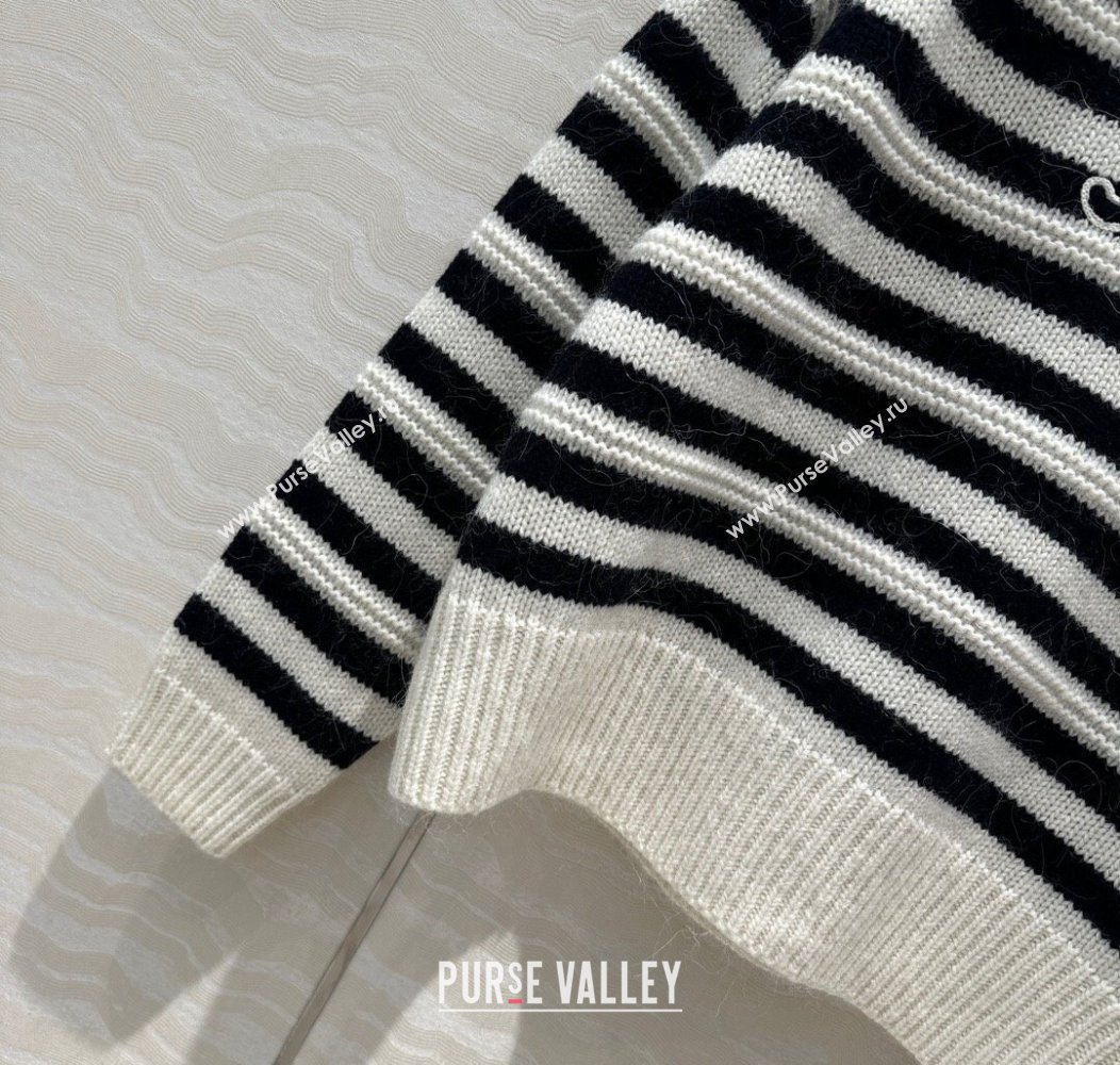 Celine Cashmere Striped Sweaters White/Black 2024 1202 (QI-241203072)