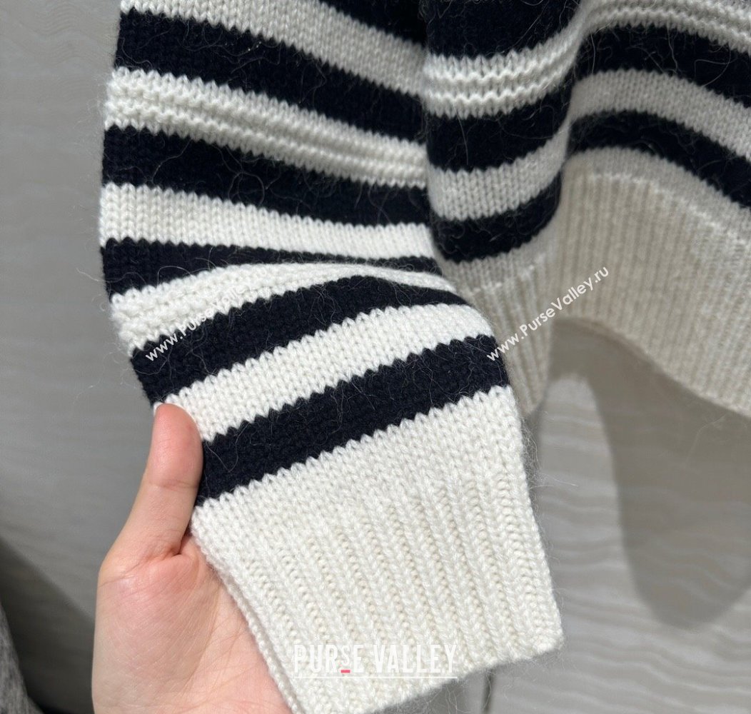 Celine Cashmere Striped Sweaters White/Black 2024 1202 (QI-241203072)