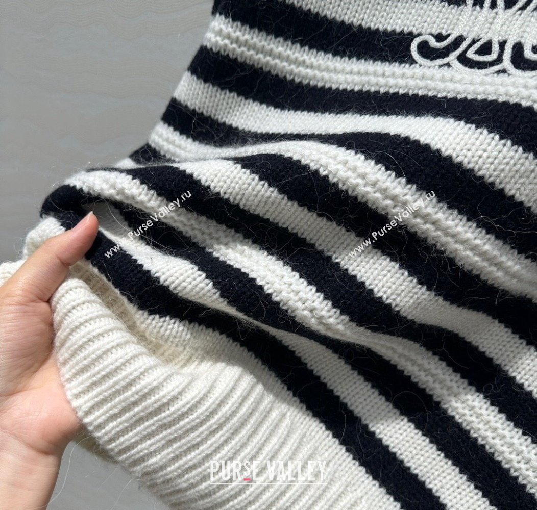 Celine Cashmere Striped Sweaters White/Black 2024 1202 (QI-241203072)