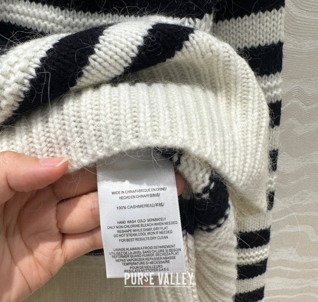 Celine Cashmere Striped Sweaters White/Black 2024 1202 (QI-241203072)