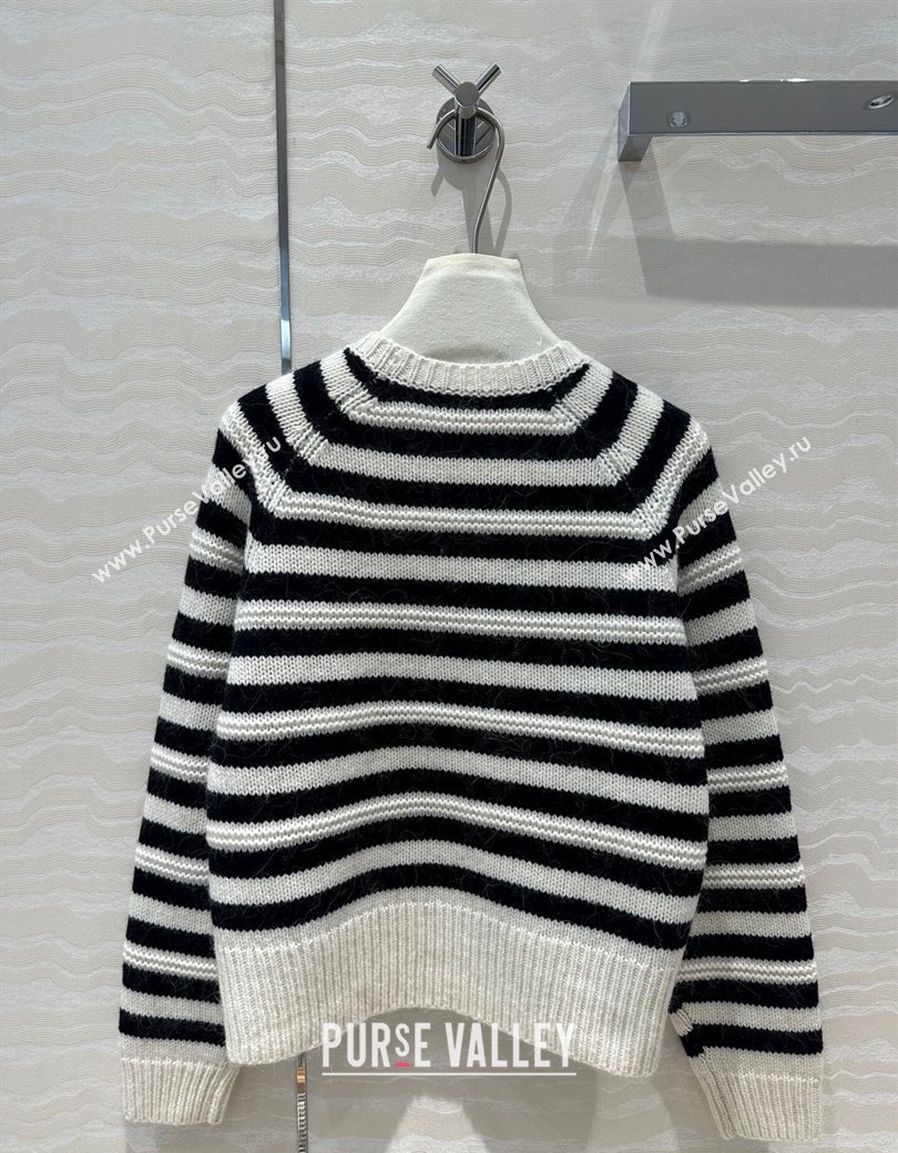 Celine Cashmere Striped Sweaters White/Black 2024 1202 (QI-241203072)