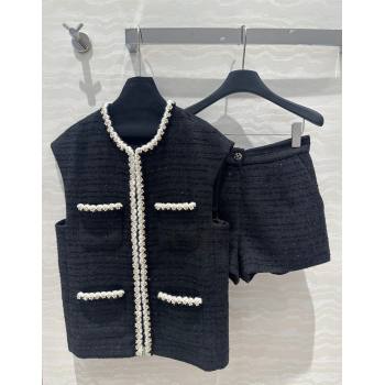 Chanel Tweed Vest and Shorts Set Black 2024 1203 (QI-241203073)