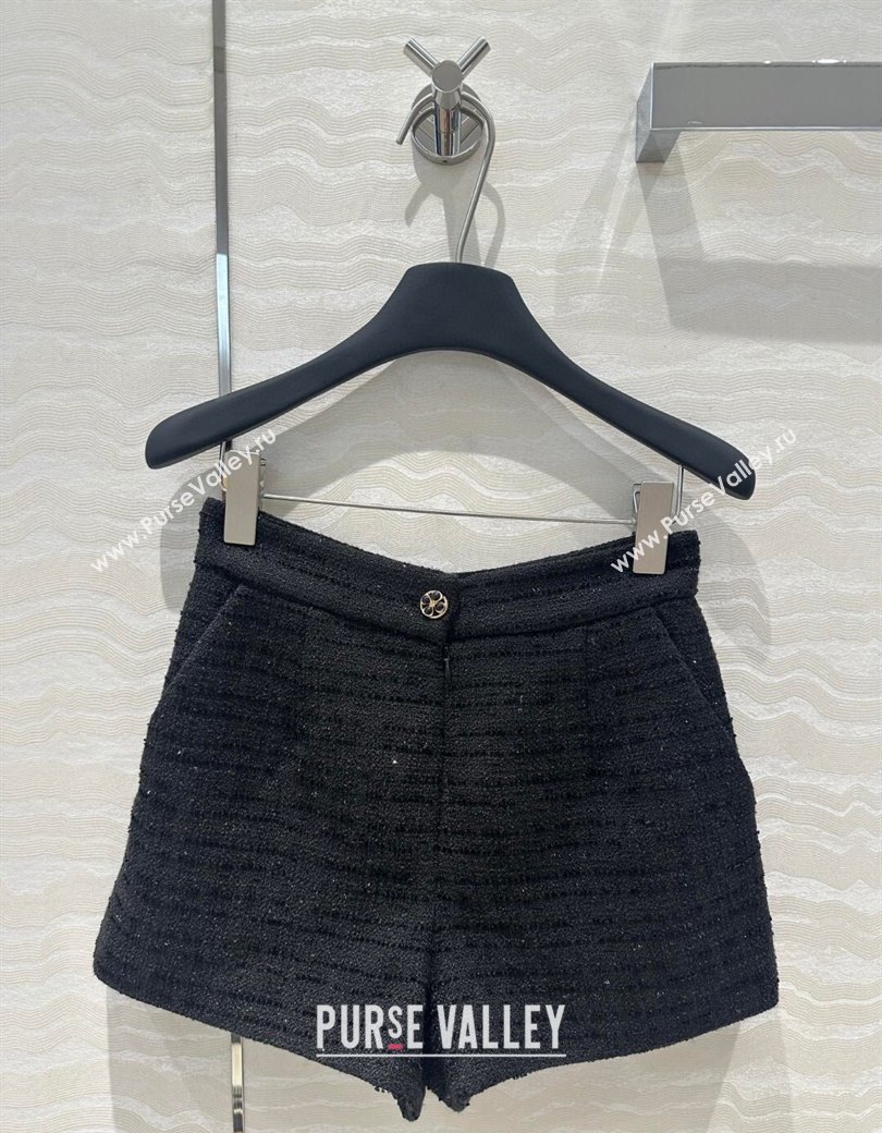 Chanel Tweed Vest and Shorts Set Black 2024 1203 (QI-241203073)