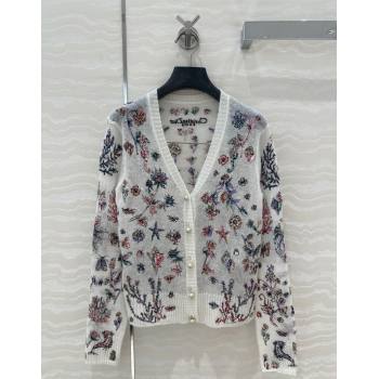 Chanel Embroidered Mesh Cardigan White 2025 0106 (QI-250106028)