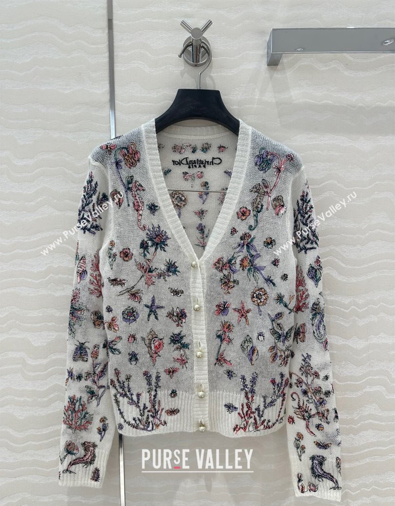 Chanel Embroidered Mesh Cardigan White 2025 0106 (QI-250106028)