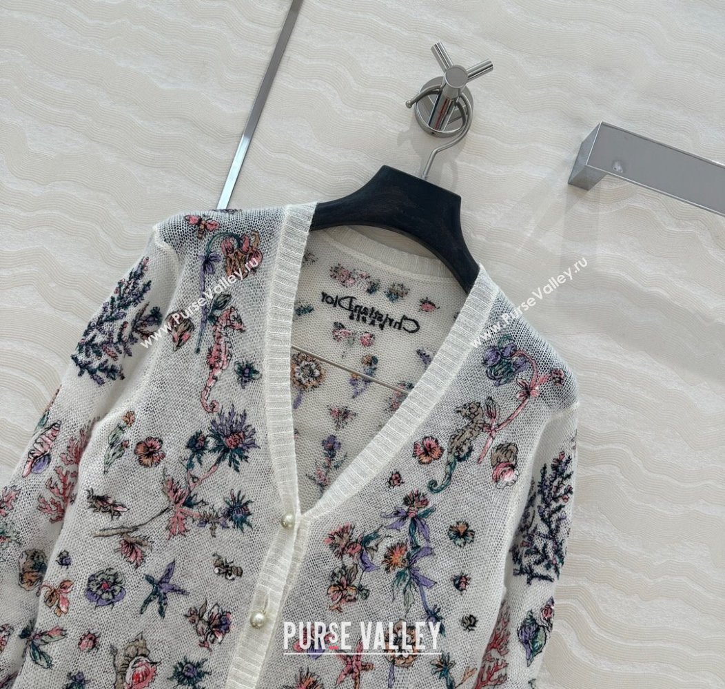 Chanel Embroidered Mesh Cardigan White 2025 0106 (QI-250106028)