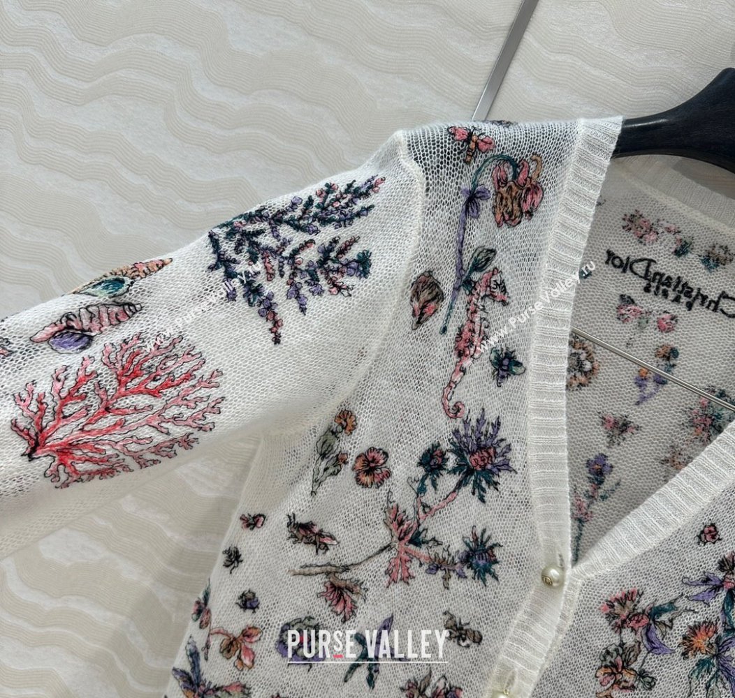 Chanel Embroidered Mesh Cardigan White 2025 0106 (QI-250106028)