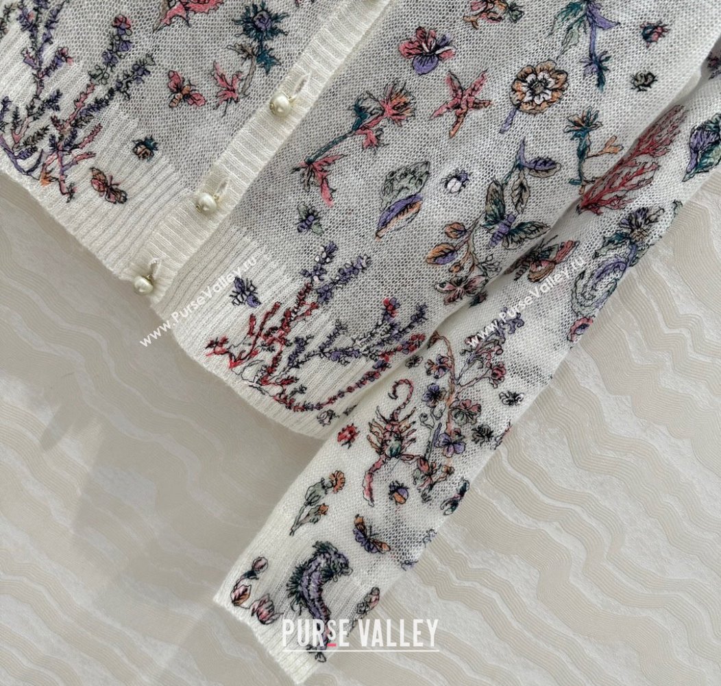 Chanel Embroidered Mesh Cardigan White 2025 0106 (QI-250106028)