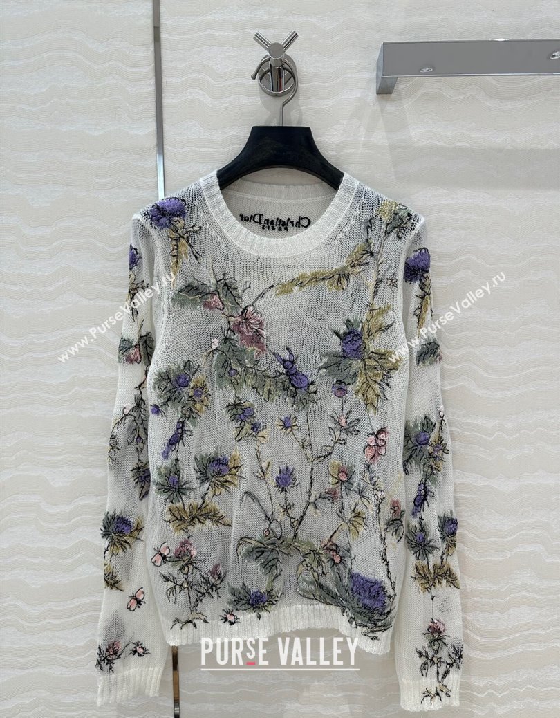 Chanel Embroidered Mesh Sweater White 2025 0106 (QI-250106029)