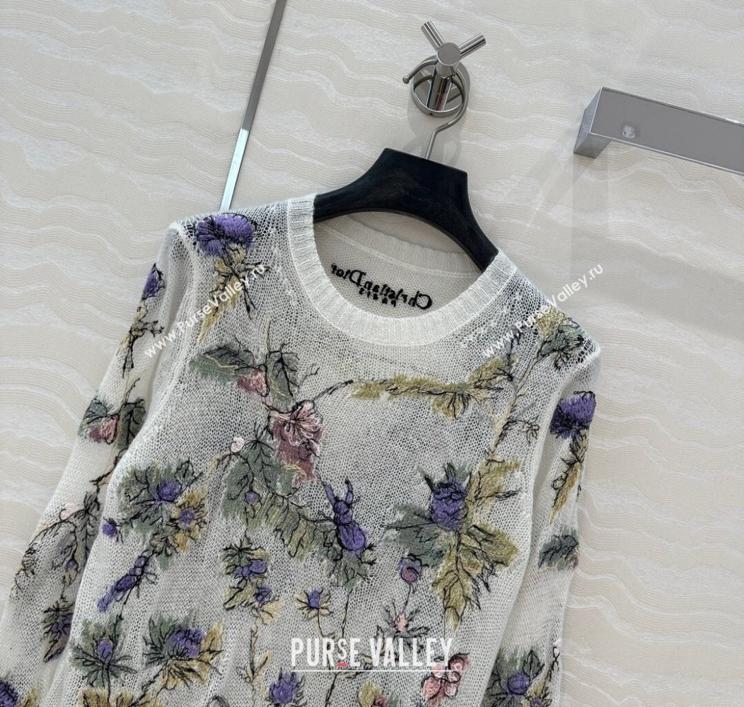 Chanel Embroidered Mesh Sweater White 2025 0106 (QI-250106029)