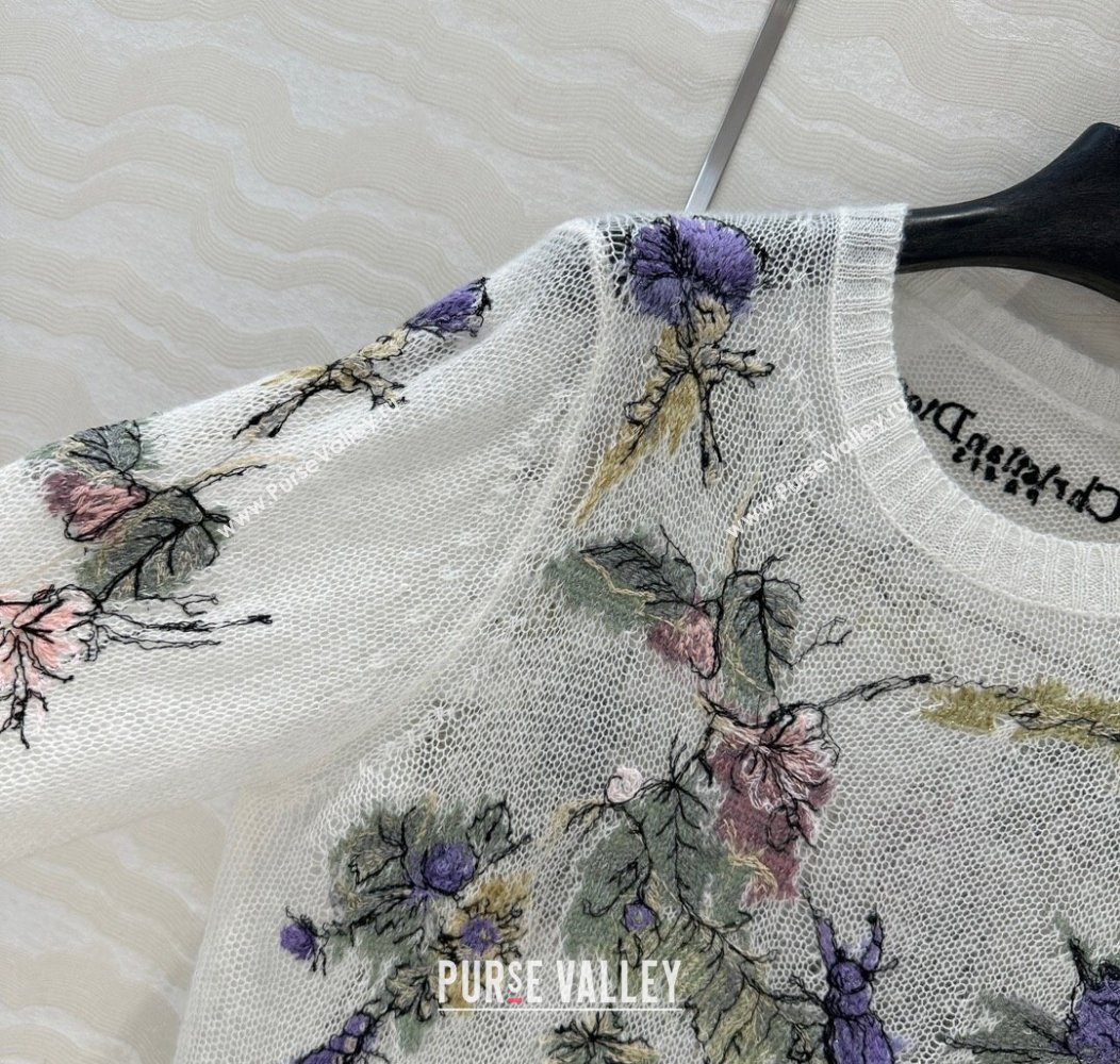 Chanel Embroidered Mesh Sweater White 2025 0106 (QI-250106029)