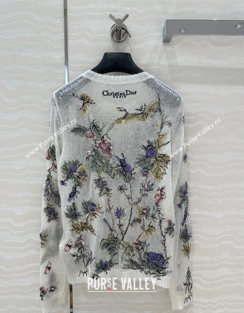 Chanel Embroidered Mesh Sweater White 2025 0106 (QI-250106029)