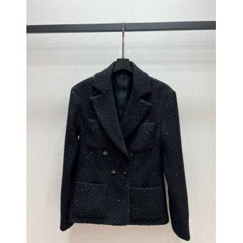 Chanel Wool Blend Tweed Jacket Black 2025 0106 (QI-250106038)