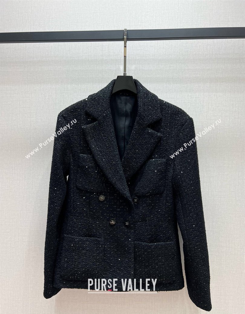 Chanel Wool Blend Tweed Jacket Black 2025 0106 (QI-250106038)