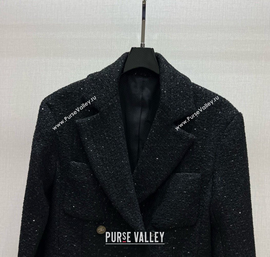 Chanel Wool Blend Tweed Jacket Black 2025 0106 (QI-250106038)