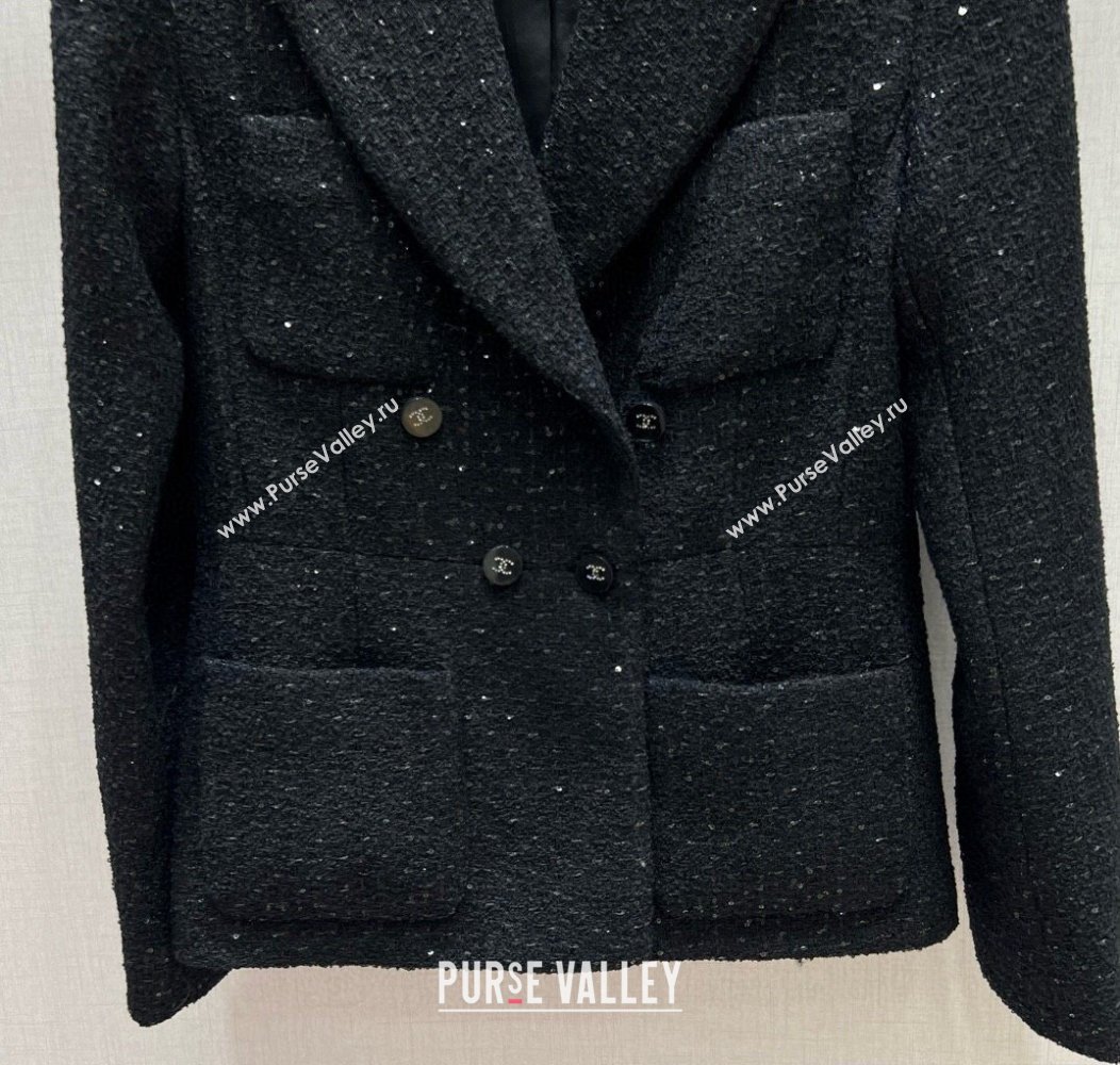 Chanel Wool Blend Tweed Jacket Black 2025 0106 (QI-250106038)