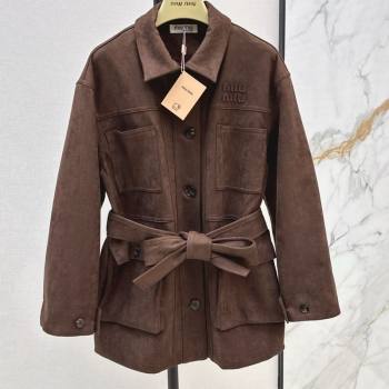 Miu Miu Suede Medium Coat Dark Brown 2025 0215 (QI-250215002)