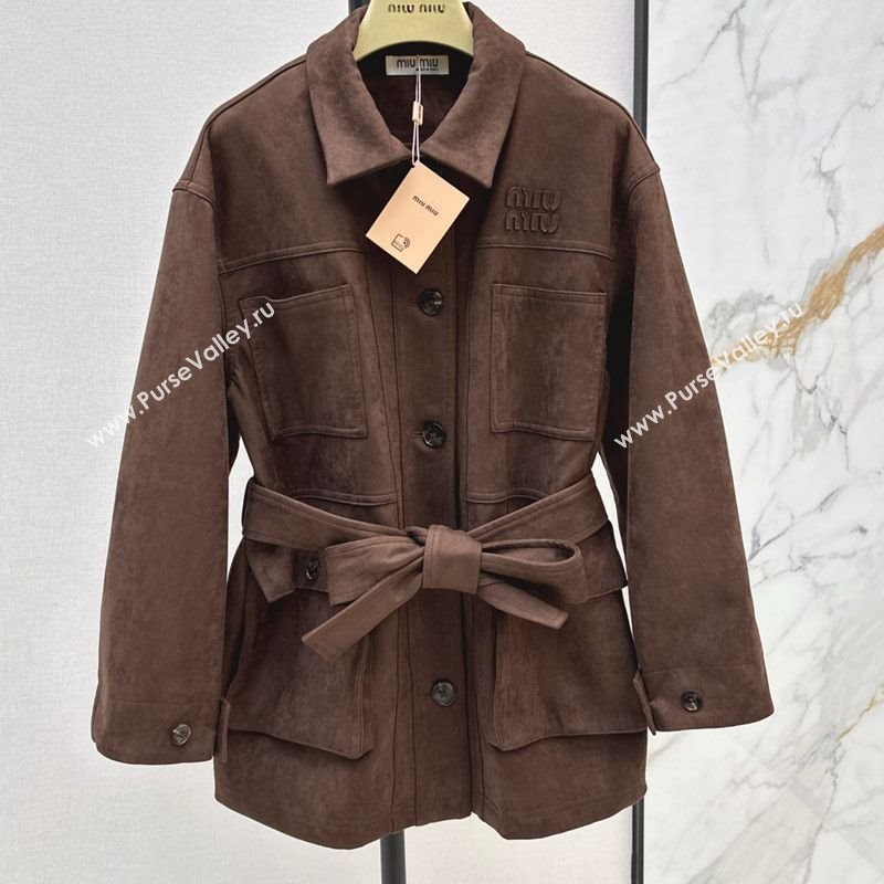 Miu Miu Suede Medium Coat Dark Brown 2025 0215 (QI-250215002)
