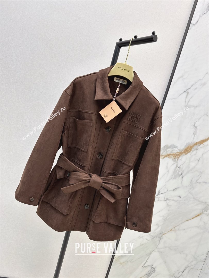 Miu Miu Suede Medium Coat Dark Brown 2025 0215 (QI-250215002)