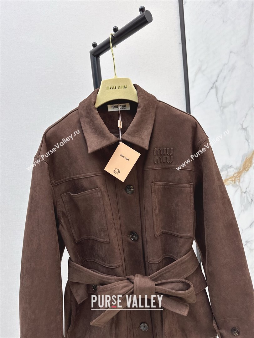 Miu Miu Suede Medium Coat Dark Brown 2025 0215 (QI-250215002)
